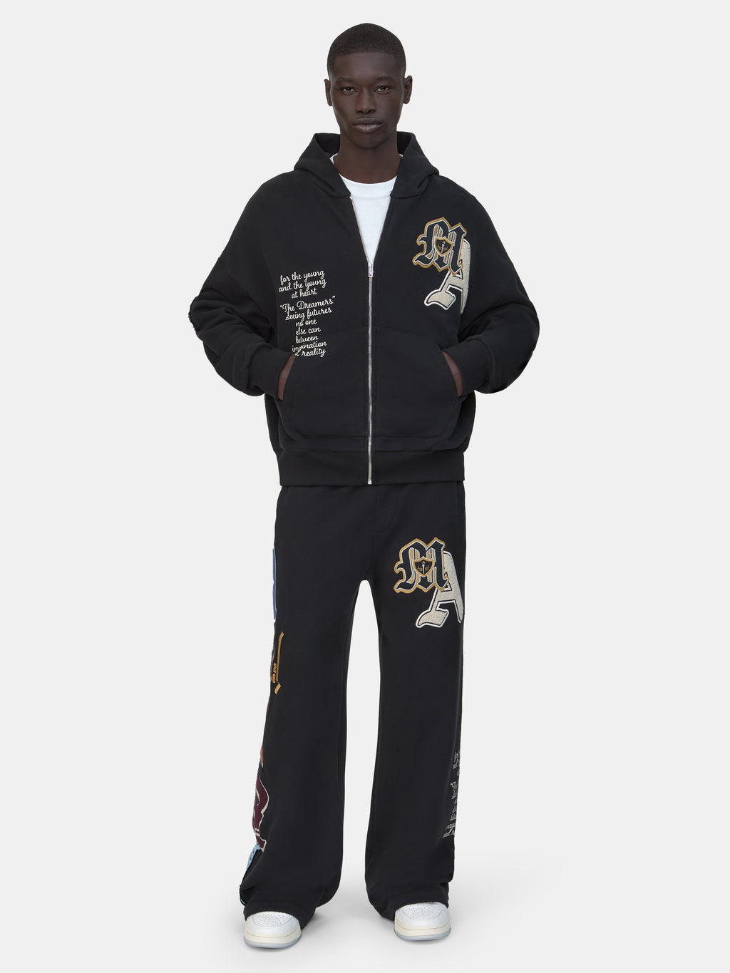 VARSITY PATCH OVERSIZED ZIP HOODIE - Black